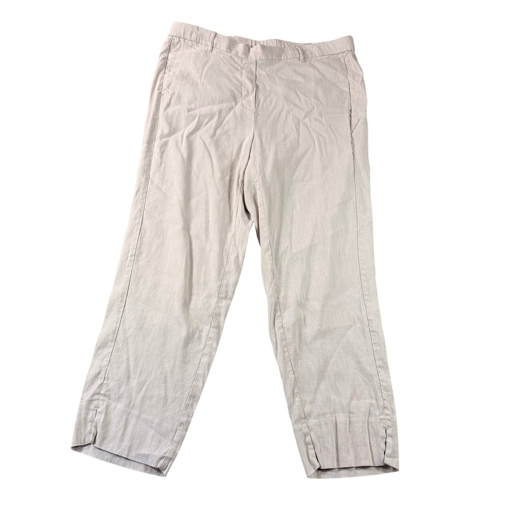 J. Jill Linen Stretch Pants Beige Oatmeal XL Tall Elastic Waist Side Slit Hem